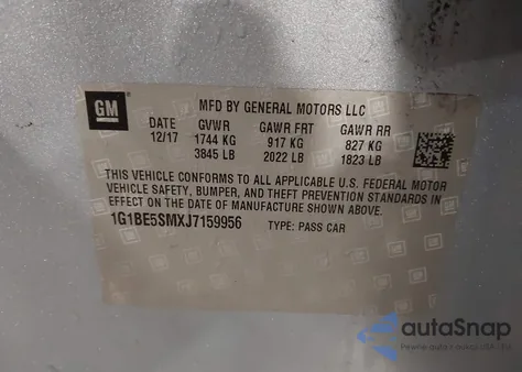 2018 Chevrolet Cruze Lt Auto from USA, damaged, VIN 1G1BE5SMXJ7159956
